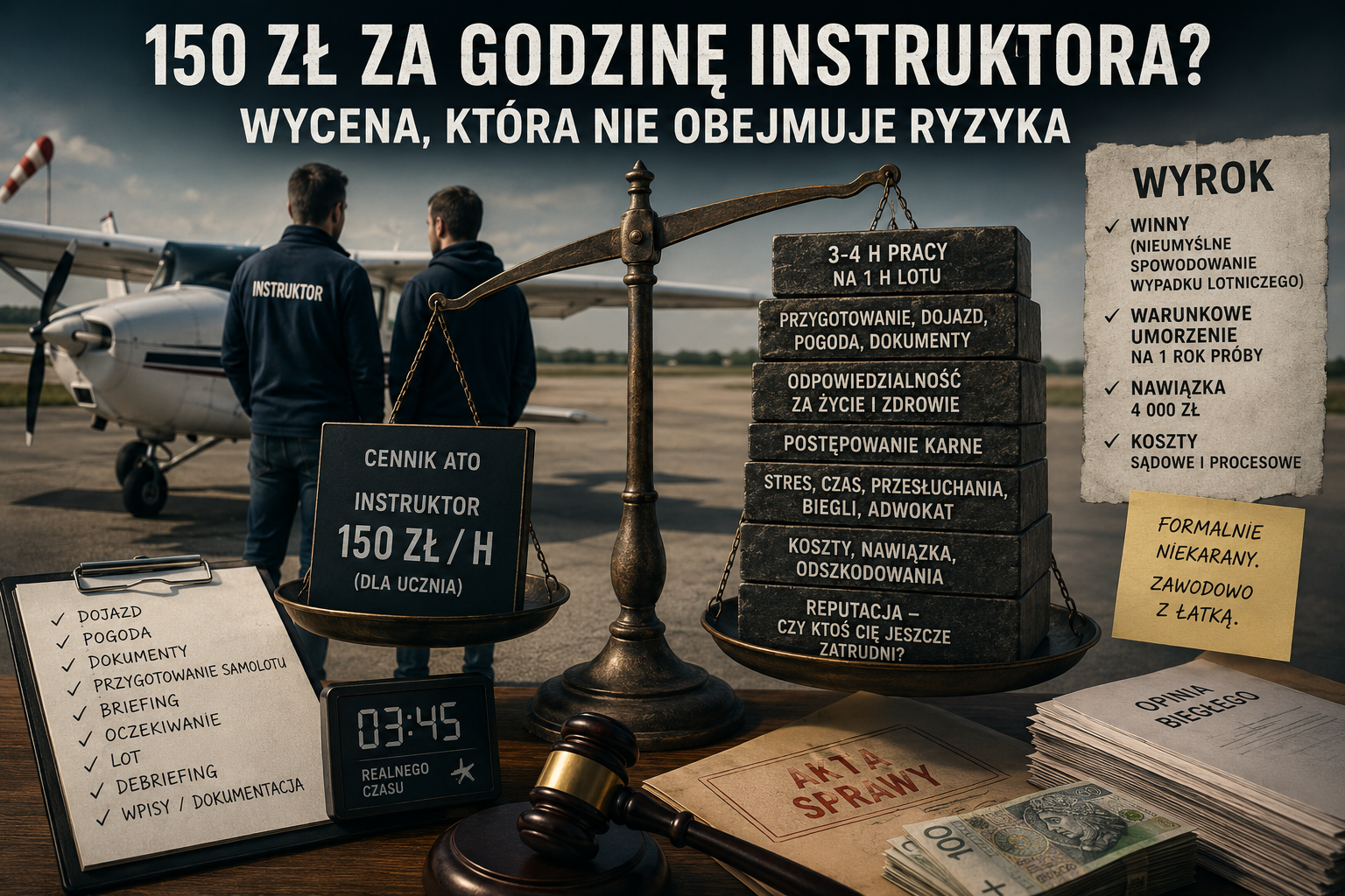 150 zł za godzinę pracy instruktora lotniczego? Wyrok po wypadku pokazuje realną cenę odpowiedzialności